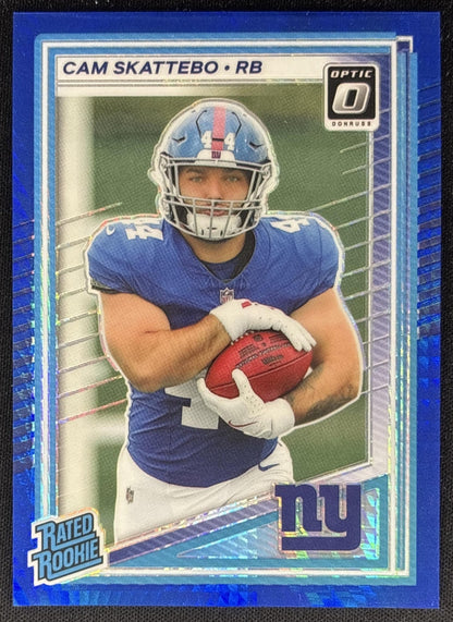 Cam Skattebo 2025 Panini Donruss Optic Rated Rookie Blue Hyper Prizm Giants Sports Trading Cards