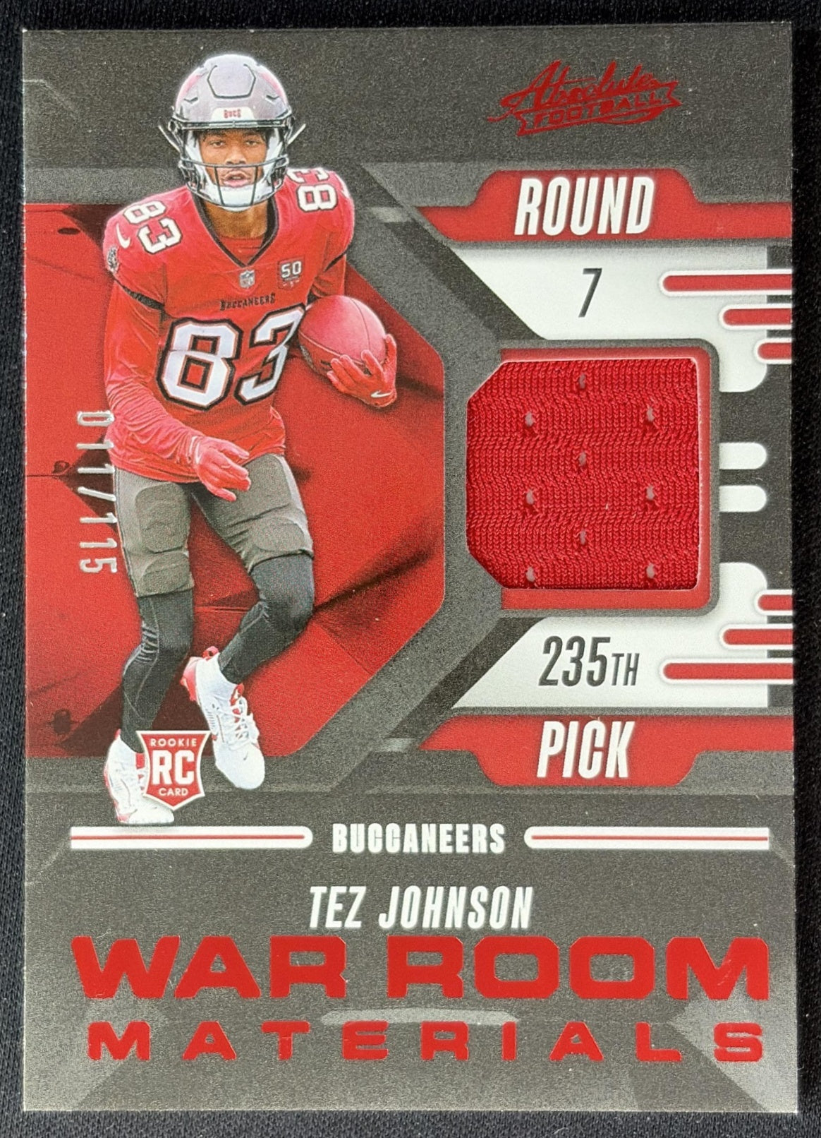 Tez Johnson 2025 Panini Absolute War Room Materials /115 Buccaneers Sports Trading Cards