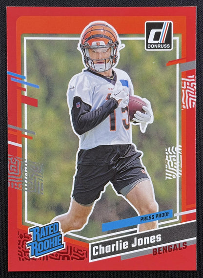 Charlie Jones 2023 Panini Donruss Press Proof Red Bengals Cincinnati Bengals