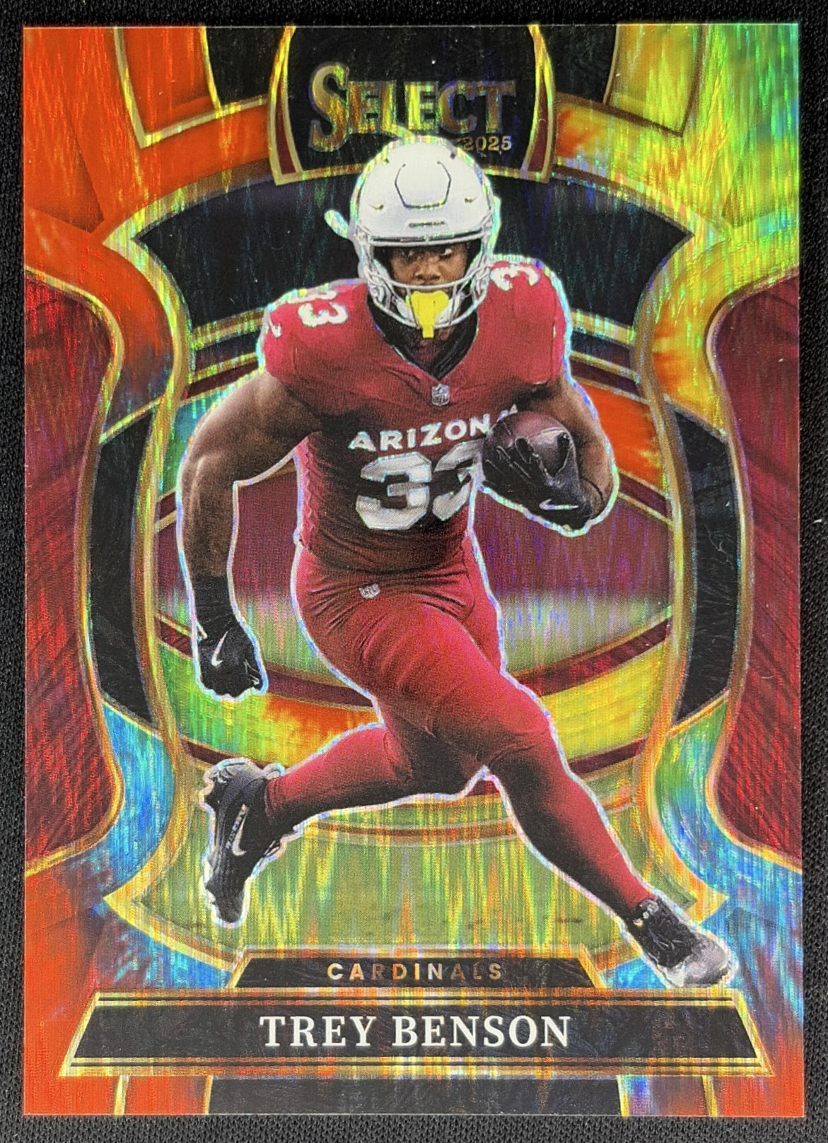 Trey Benson 2025 Panini Select Concourse Tie-Dye Prizm Shock /25 Cardinals