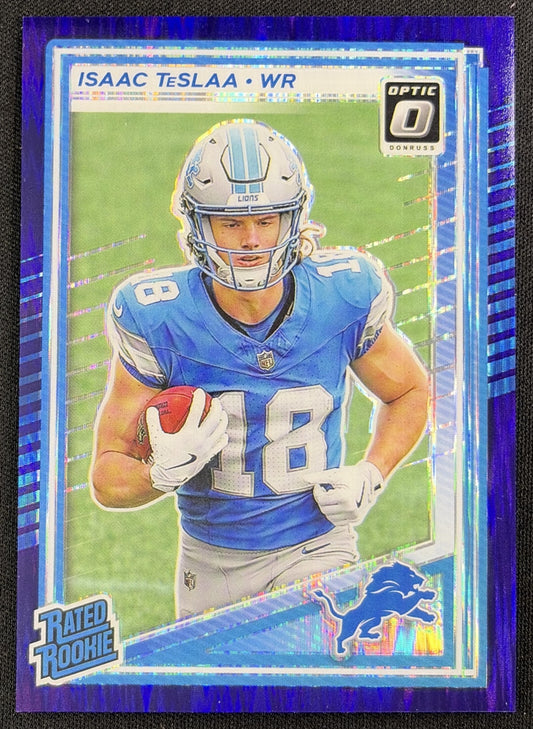 Isaac TeSlaa 2025 Panini Donruss Optic Rated Rookie Purple Shock Prizm Lions
