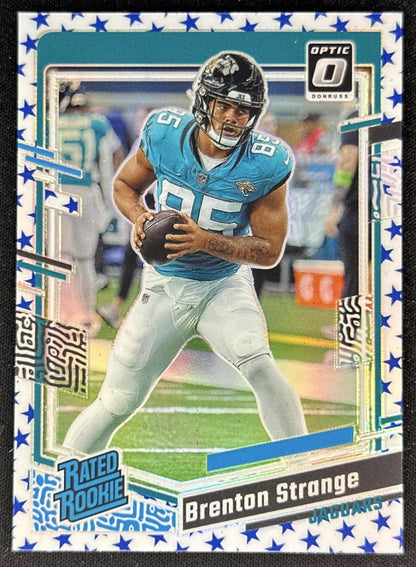 Brenton Strange 2023 Panini Donruss Optic Blue Stars Prizm Jaguars front
