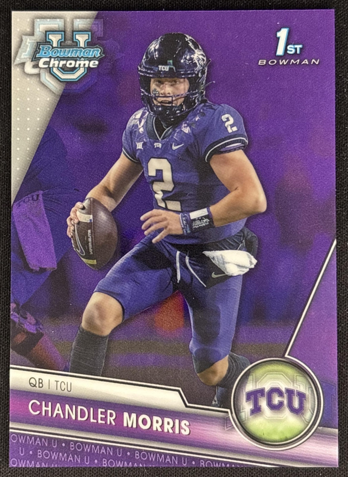 Chandler Morris 2023 Bowman University Chrome Purple Refractor /399 Horned Frogs front