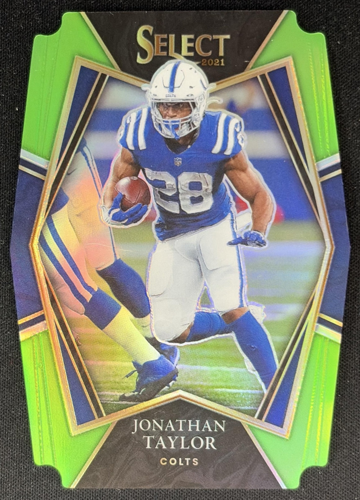 Jonathan Taylor 2021 Panini Select Neon Green Prizm Die Cut /349 Colts front