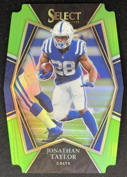 Jonathan Taylor 2021 Panini Select Neon Green Prizm Die Cut /349 Colts front