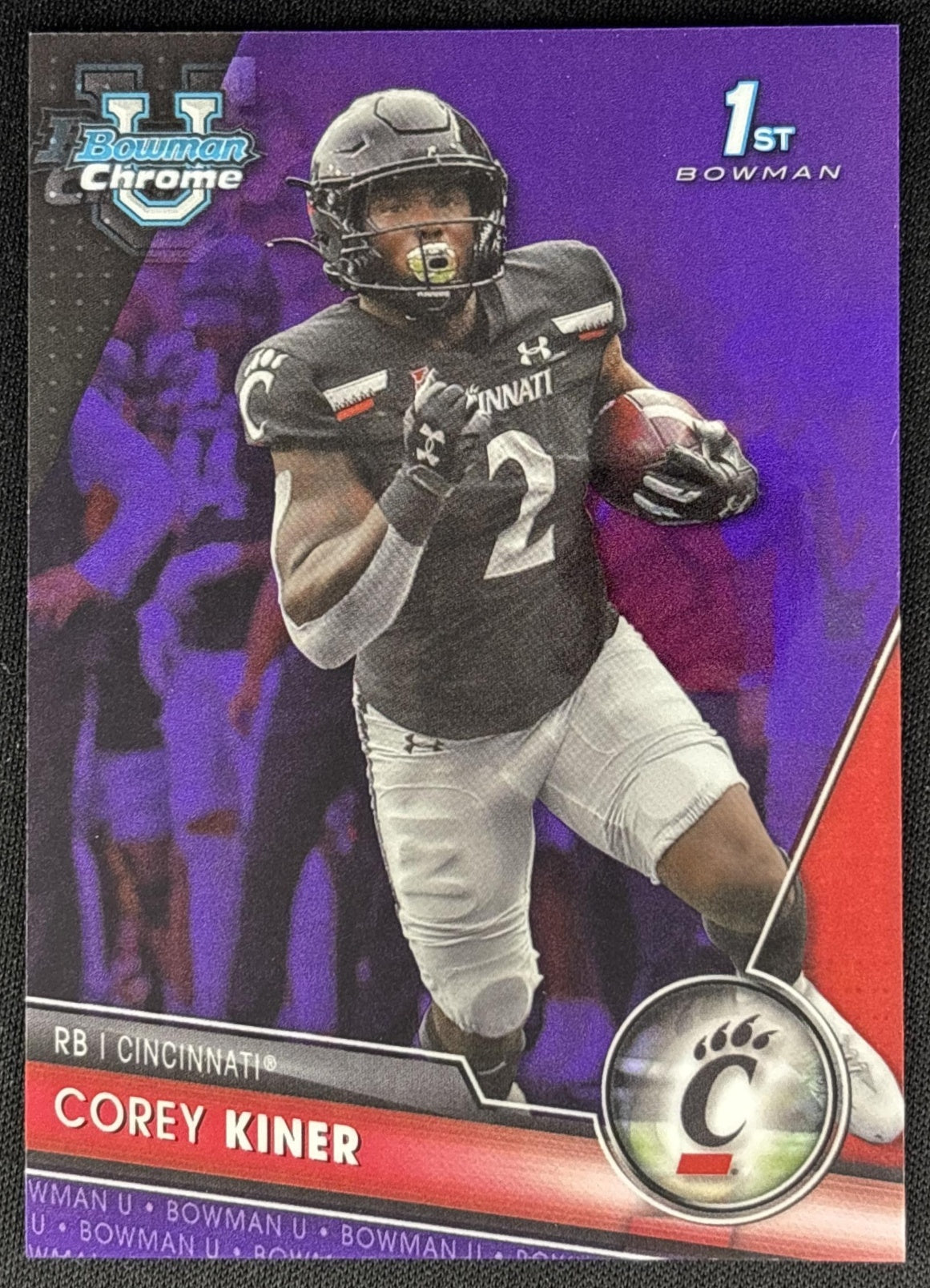 Corey Kiner 2023 Bowman University Chrome Purple Refractor /399 front