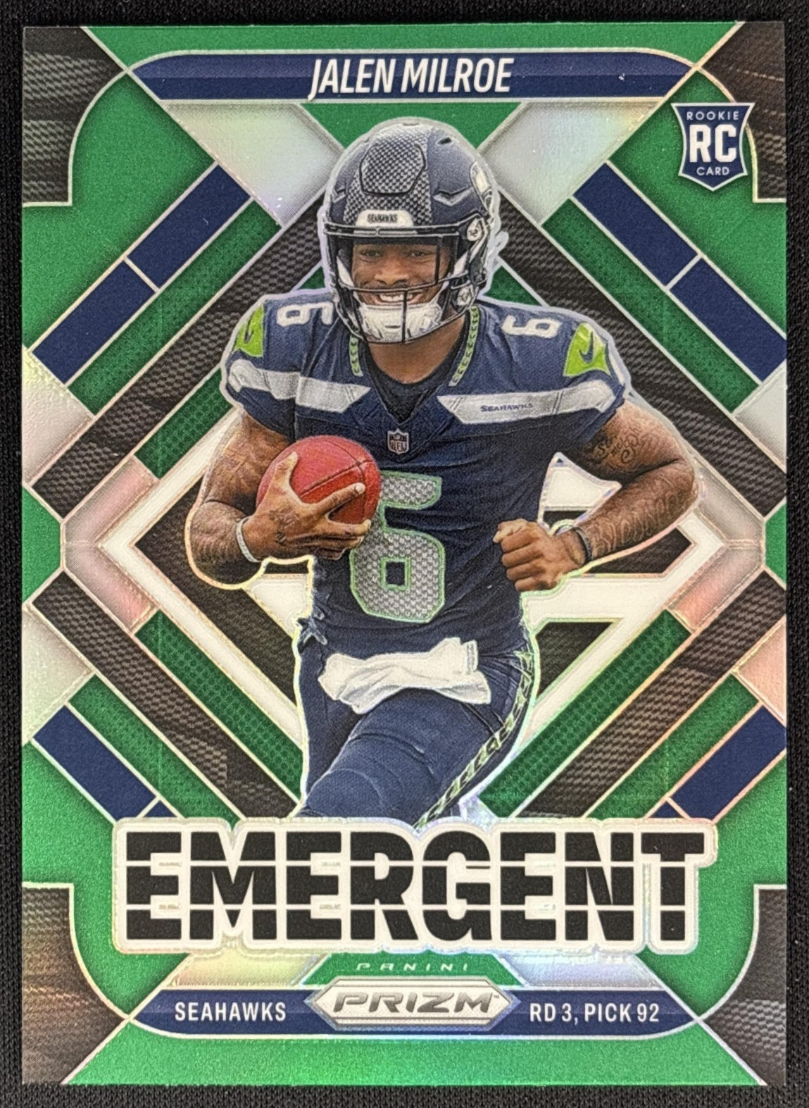 Jalen Milroe 2025 Panini Prizm Emergent Green Seahawks