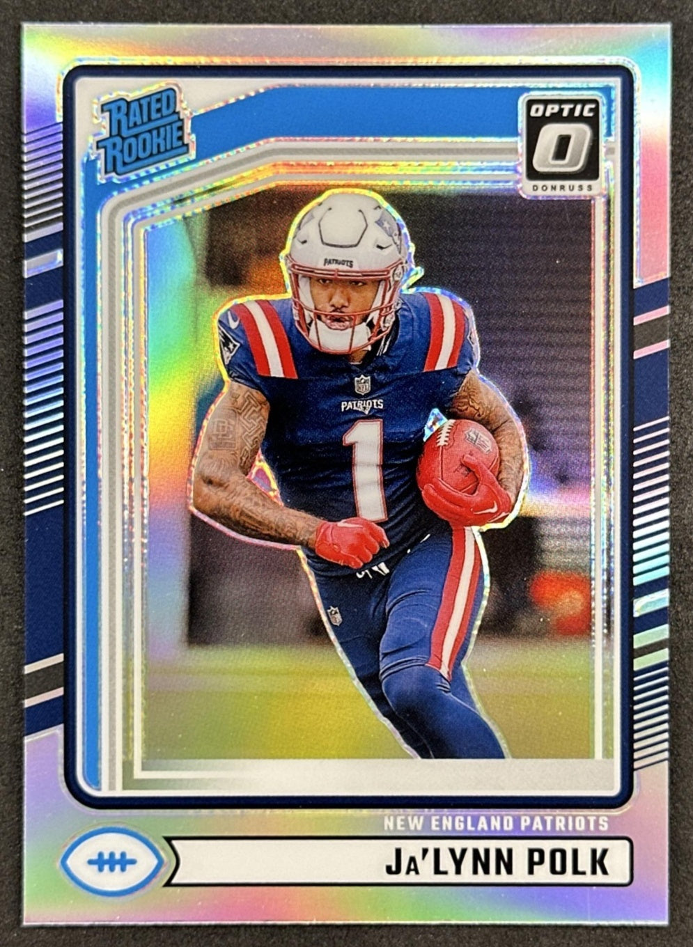 Ja'Lynn Polk 2024 Panini Donruss Optic Rated Rookie Preview Holo Patriots