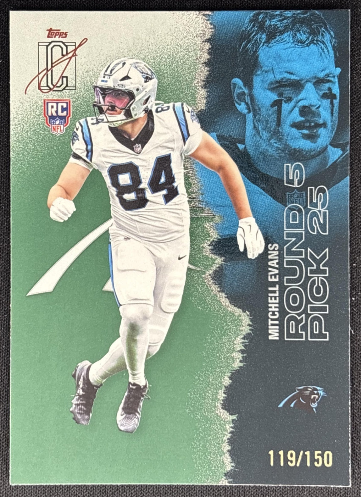 Mitchell Evans 2025 Topps Signature Class Rookie Green Foil /150 Panthers front