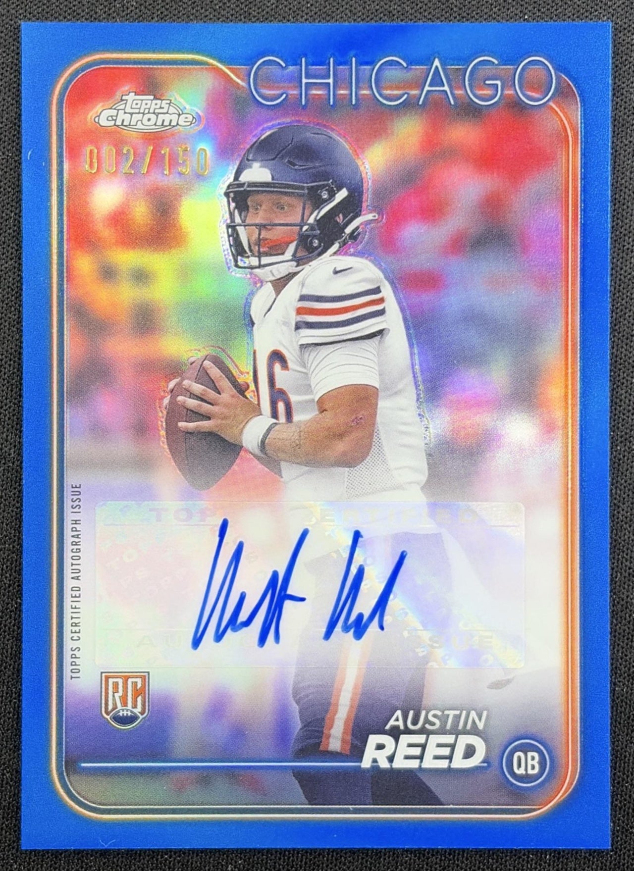 Austin Reed 2024 Topps Chrome Rookie Auto Blue Refractor /150 Bears front