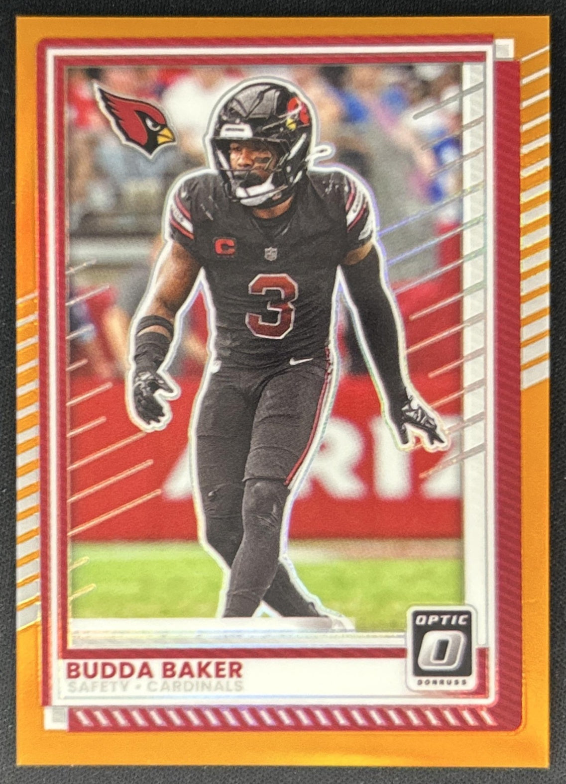 Budda Baker 2025 Panini Donruss Optic Orange Prizm /299 Cardinals front