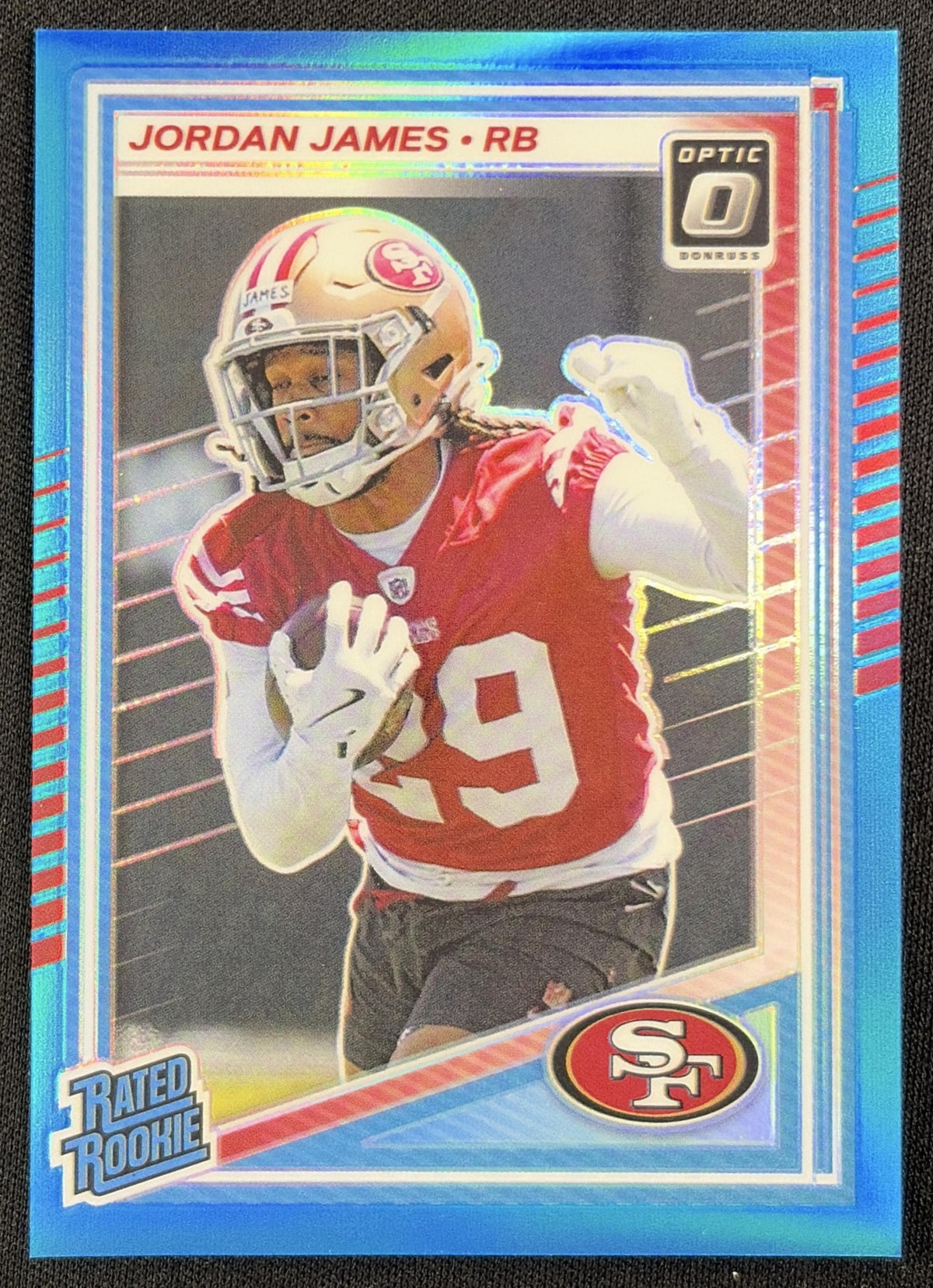 Jordan James 2025 Panini Donruss Optic Rated Rookie Aqua Prizm /349 49ers