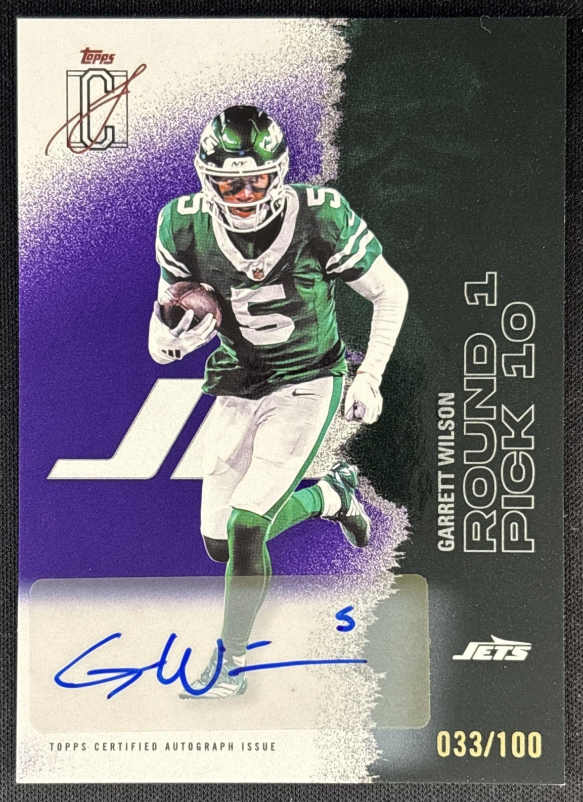 Garrett Wilson 2025 Topps Signature Class Veteran Auto Purple Foil /100 Jets front