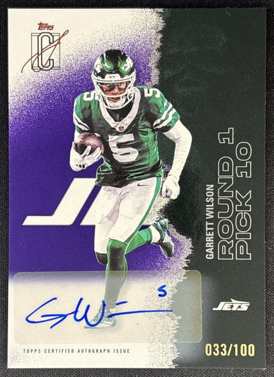 Garrett Wilson 2025 Topps Signature Class Veteran Auto Purple Foil /100 Jets front