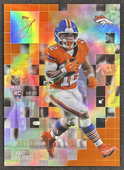 RJ Harvey 2025 Topps Signature Class After Image Orange Refractor /50 Broncos Sports Trading Cards