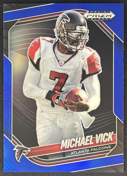 Michael Vick 2025 Panini Prizm Black Blue /199 Falcons front