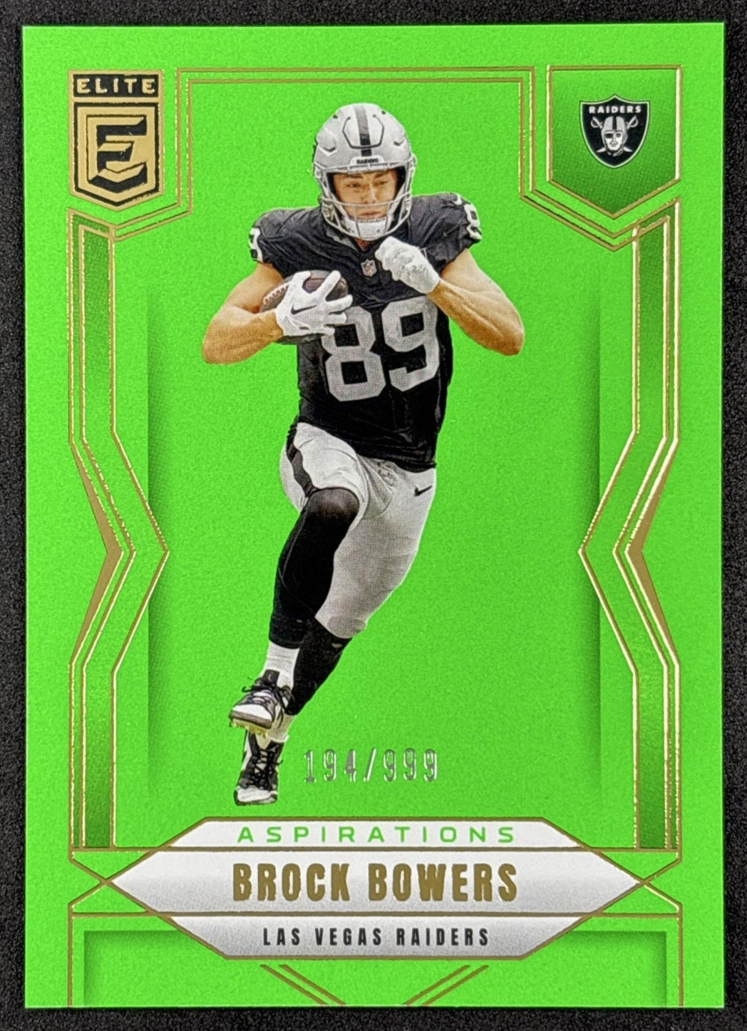 Brock Bowers 2025 Panini Donruss Elite Aspirations Lime Green /999 Raiders front