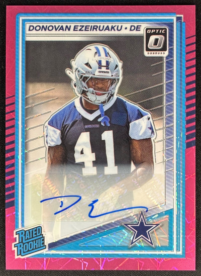 Donovan Ezeiruaku 2025 Donruss Optic Rated Rookie Auto Pink Velocity Prizm /75 Cowboys