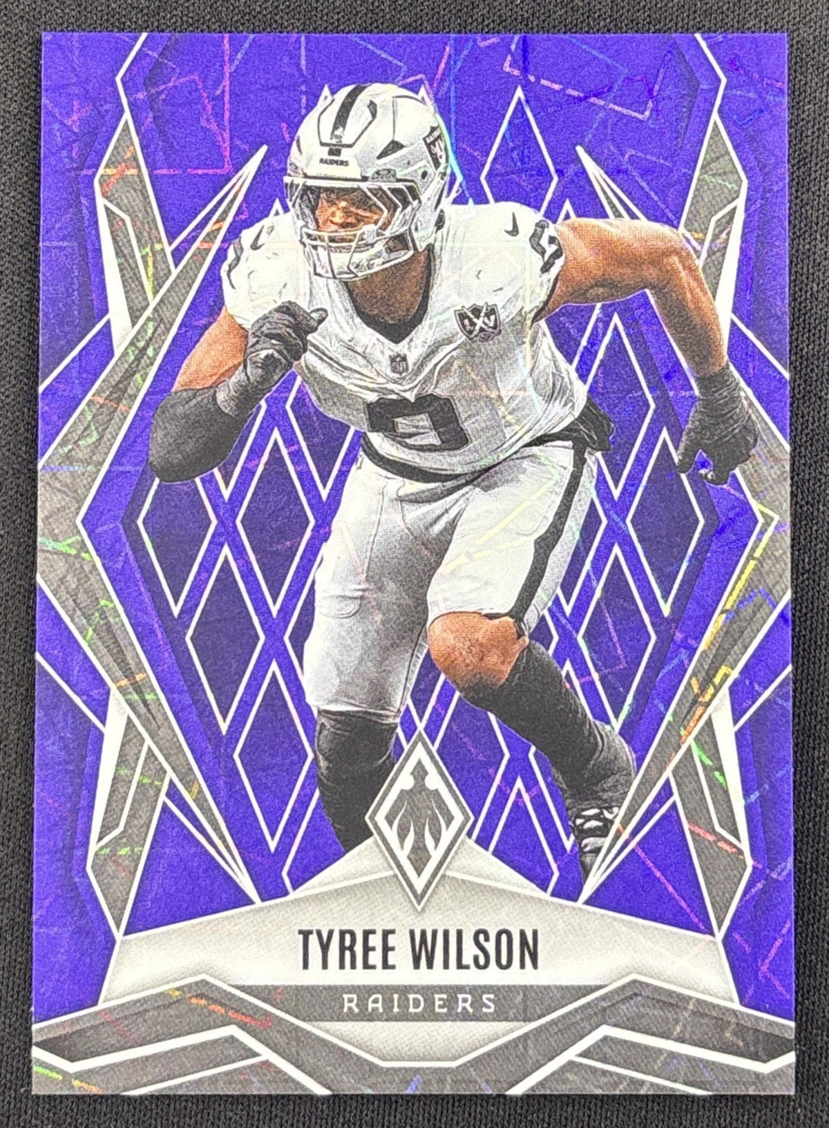 Tyree Wilson 2025 Panini Phoenix Purple Lazer Prizm /99 Raiders