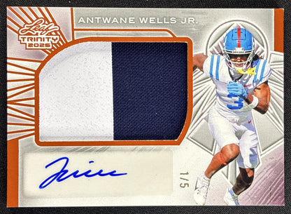 Antwane Wells Jr. 2025 Leaf Trinity- Rookie Auto Memorabilia Orange /5
