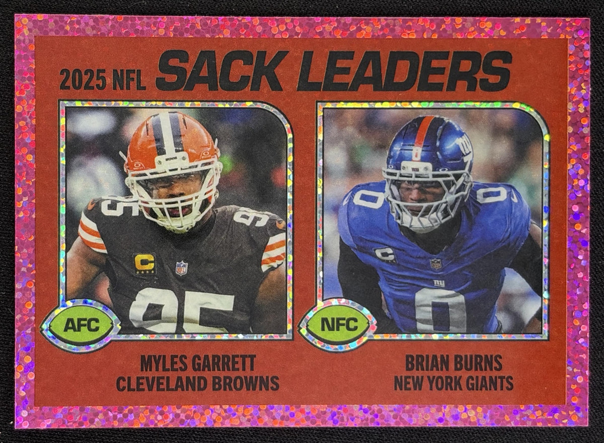 Brian Burns Myles Garrett 2026 Topps Heritage Chrome Pink Sparkle Browns Giants
