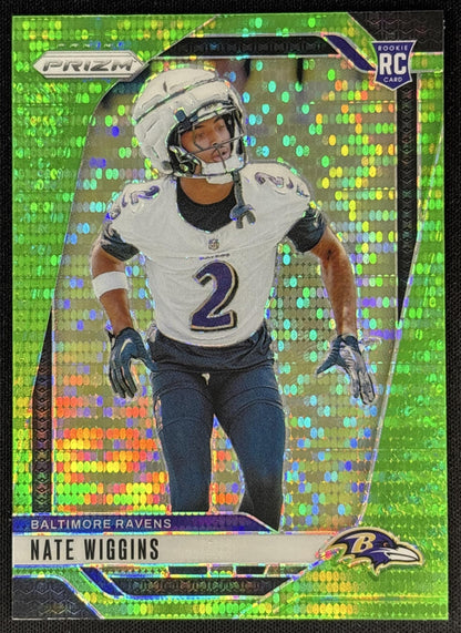 Nate Wiggins 2024 Panini Prizm Neon Green Pulsar Ravens