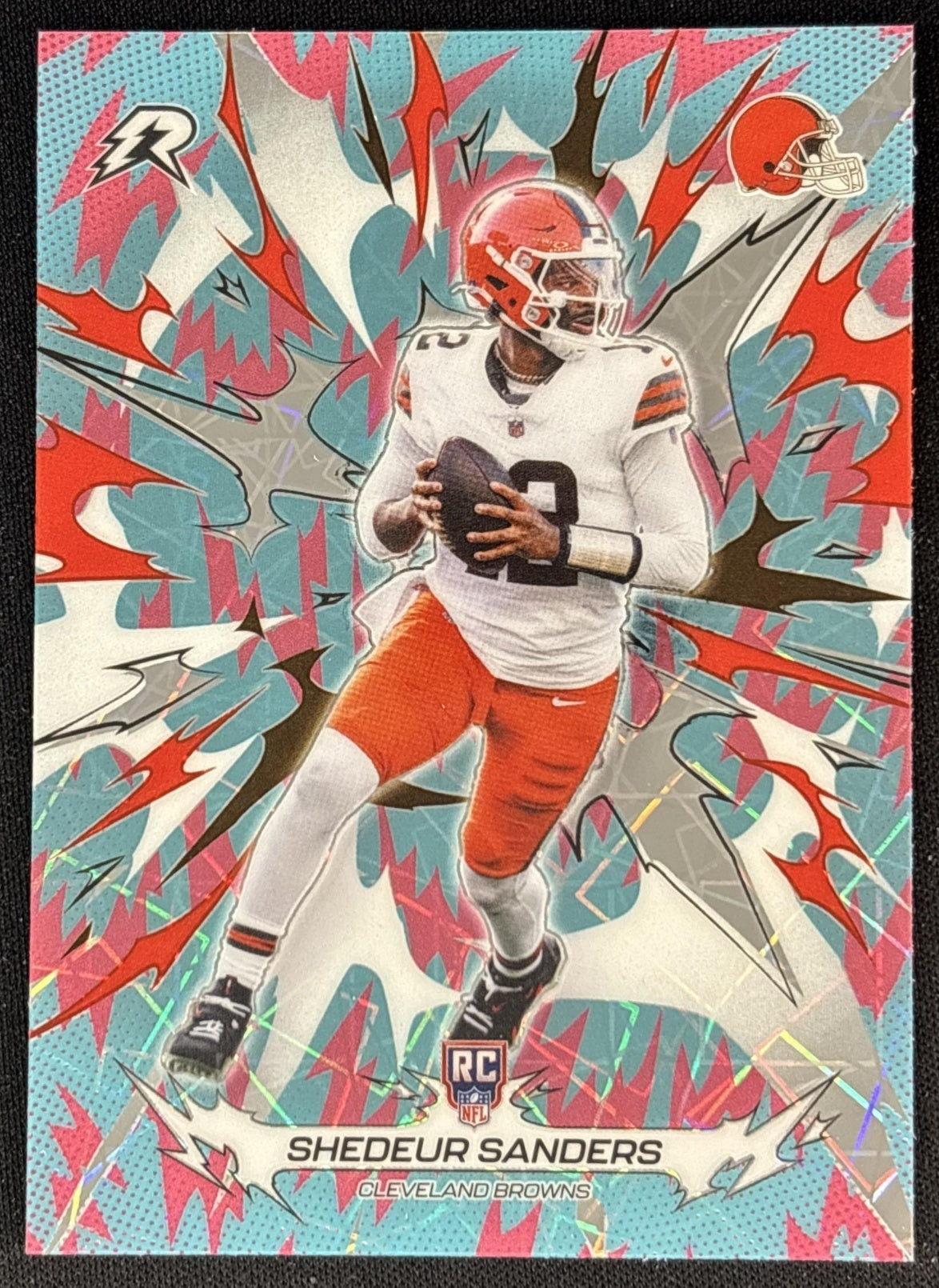 Shedeur Sanders 2025 Topps Resurgence Sky Blue and Pink Shock Refractor Browns Cleveland Browns Sports Trading Cards