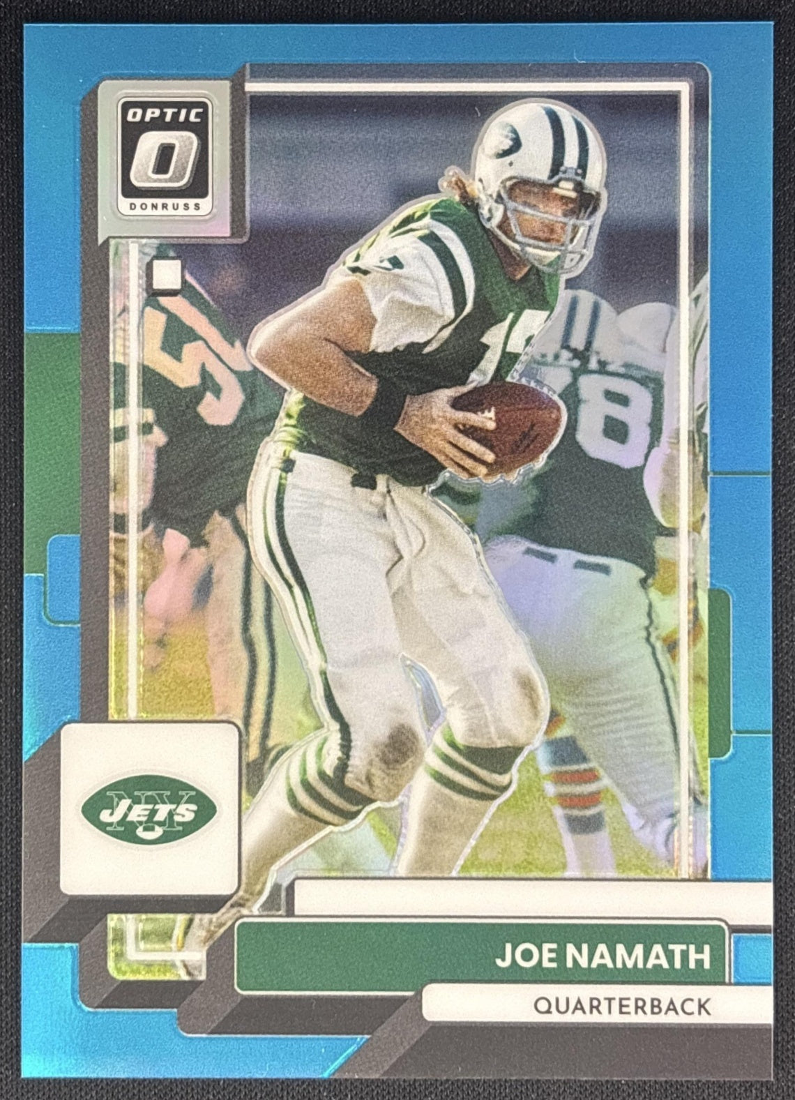 Joe Namath 2022 Panini Donruss Optic Aqua /299 Jets front