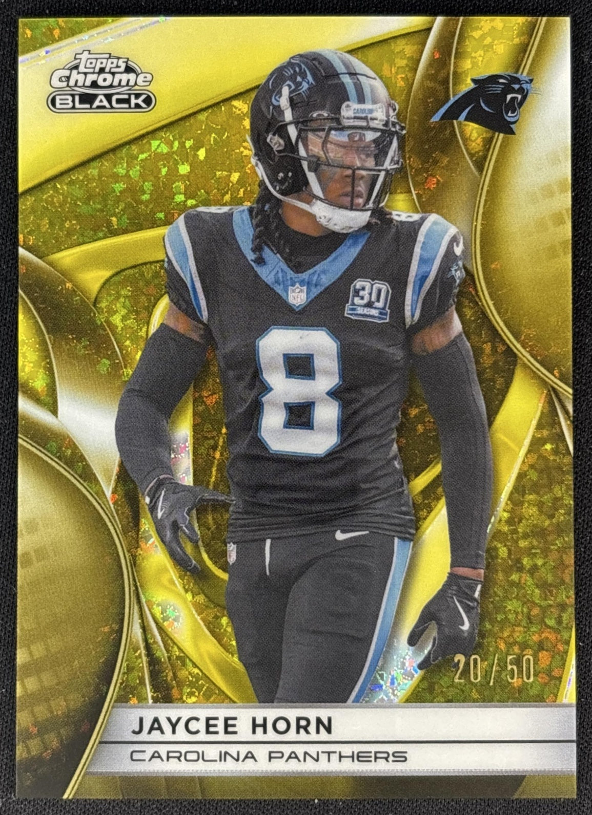 Jaycee Horn 2025 Topps Chrome Black Gold Mini-Diamond Refractor /50 Panthers