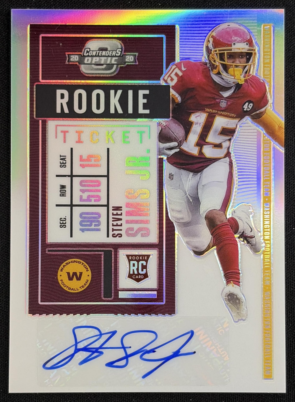 Steven Sims Jr. 2020 Panini Contenders Optic Silver Rookie Ticket Auto COmmanders