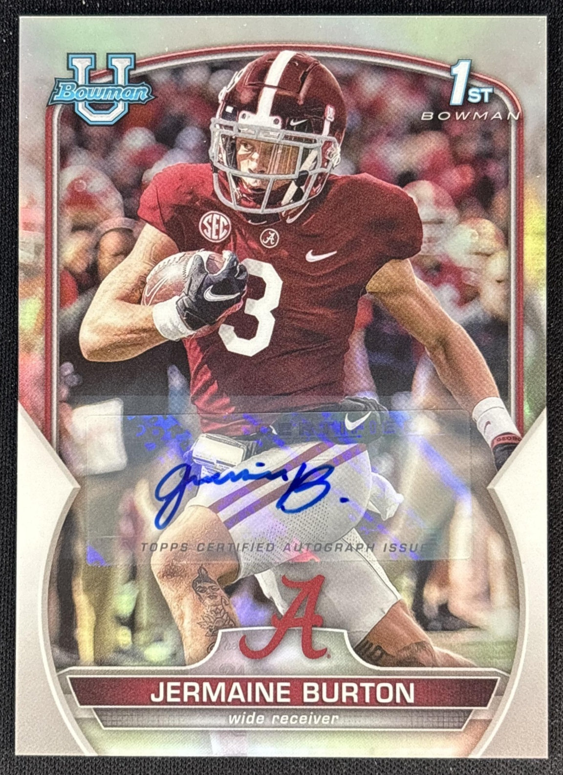 Jermaine Burton 2022 University Chrome Prospect Auto Refractor /499 Crimson Tide Front