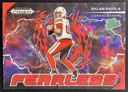 Dylan Raiola 2025 Panini Prizm Draft Picks Fearless Red Ice Cornhuskers front