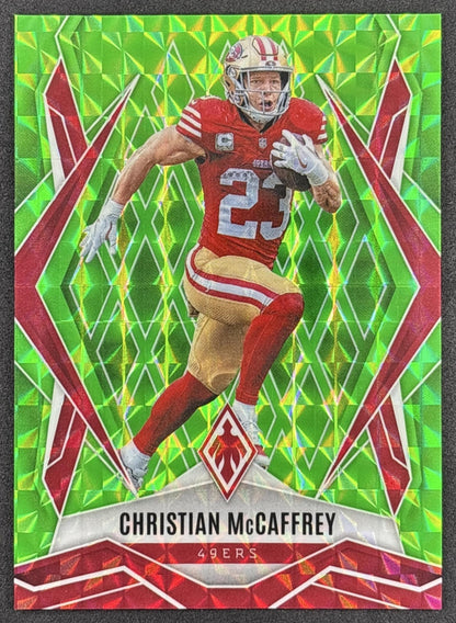 Christian McCaffrey 2025 Panini Phoenix Lime Green Pyramids Prizm /285 49ers San Francisco 49ers