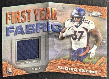 Audric Estime 2024 Topps Chrome First Year Fabric Broncos Sports Trading Cards