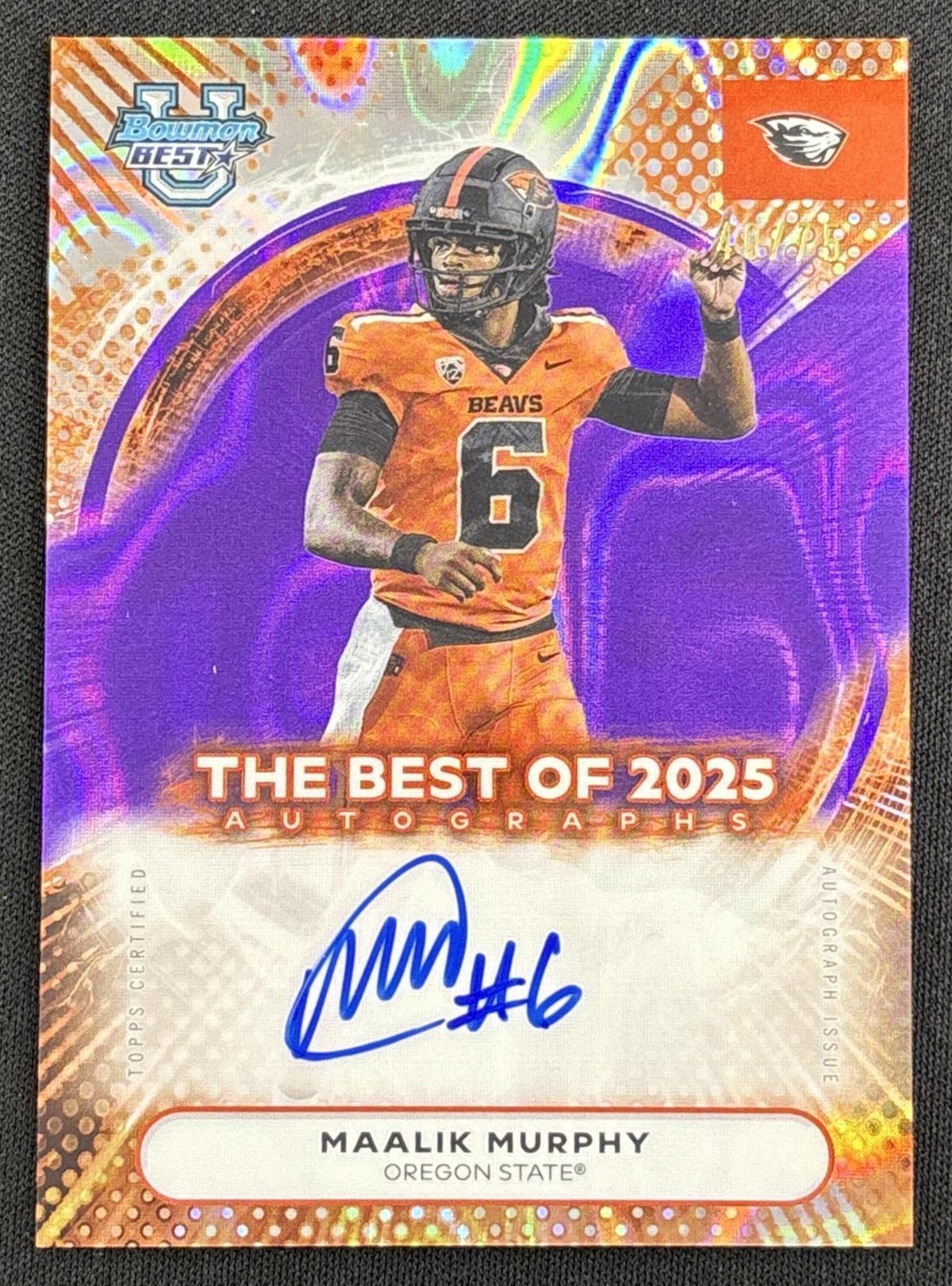 Maalik Murphy 2025 Bowman Best University The Best of Auto Purple Lava Refractor /75 Beavers Sports Trading Card