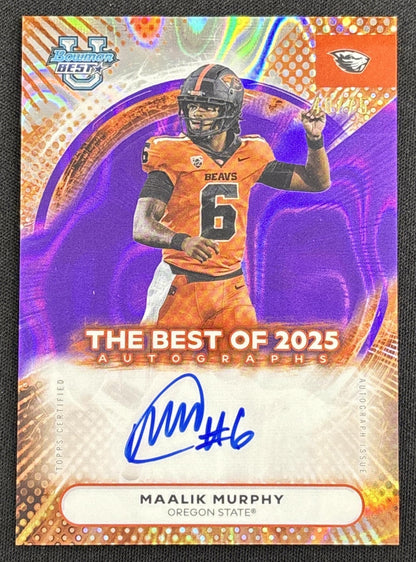 Maalik Murphy 2025 Bowman Best University The Best of Auto Purple Lava Refractor /75 Beavers Sports Trading Card