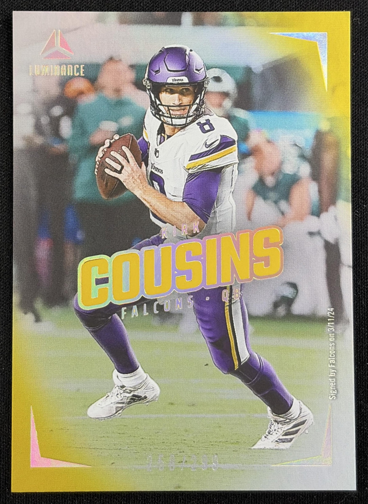 Kirk Cousins 2024 Panini Luminance Gold /299 Falcons sports trading card front