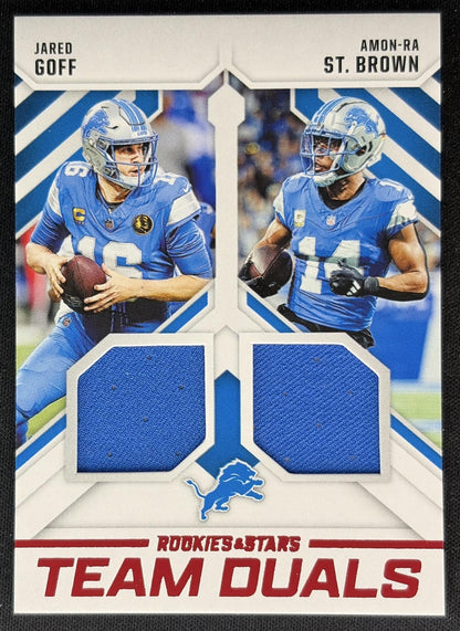 Amon-Ra St. Brown Jared Goff 2025 Panini Rookies & Stars Team Duals Lions front