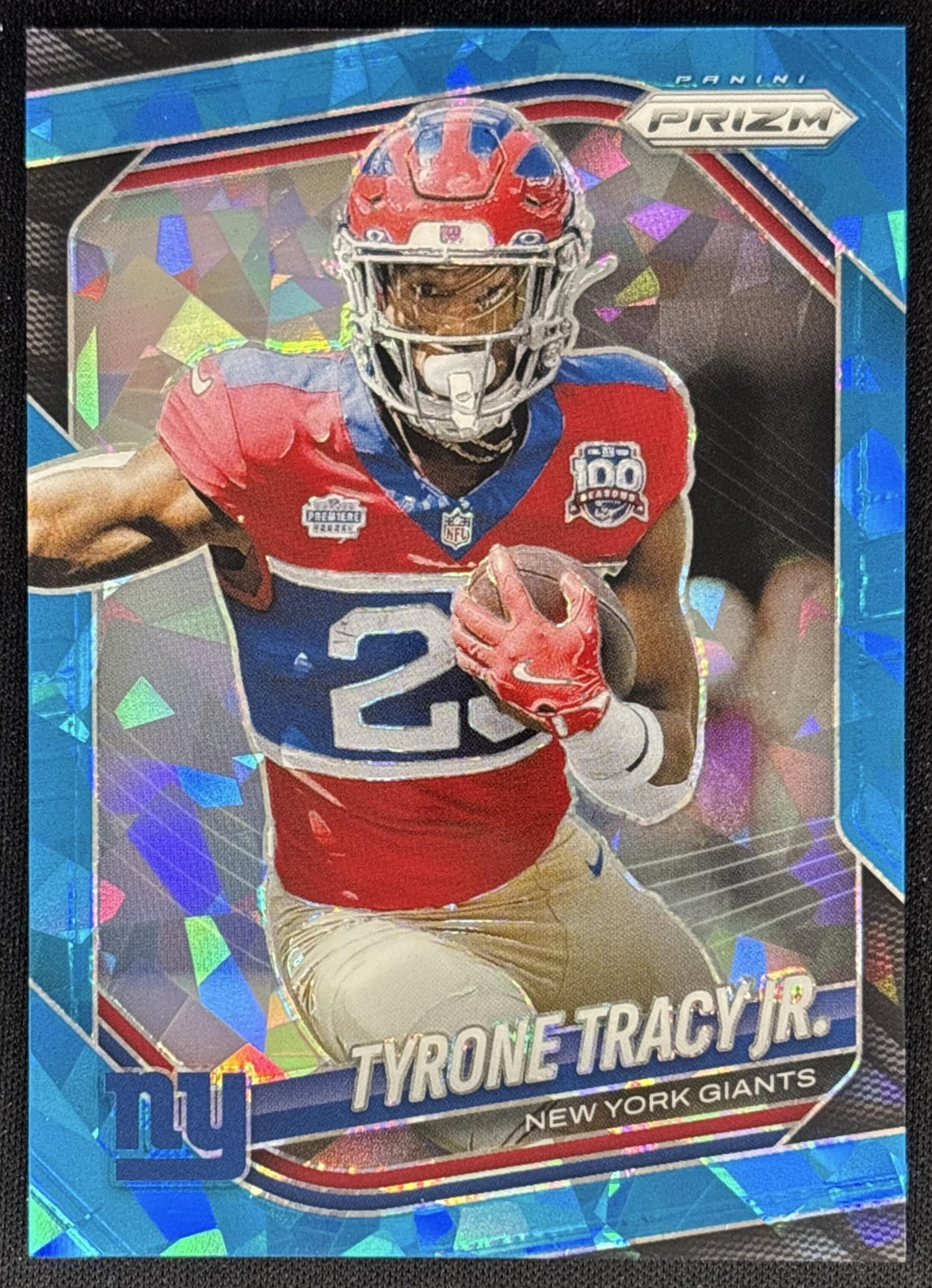 Tyrone Tracy Jr. 2025 Panini Prizm Blue Ice /99 Giants front