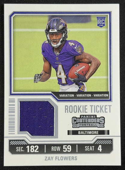 Zay Flowers 2023 Panini Contenders Rookie Ticket Swatches Variations Ravens