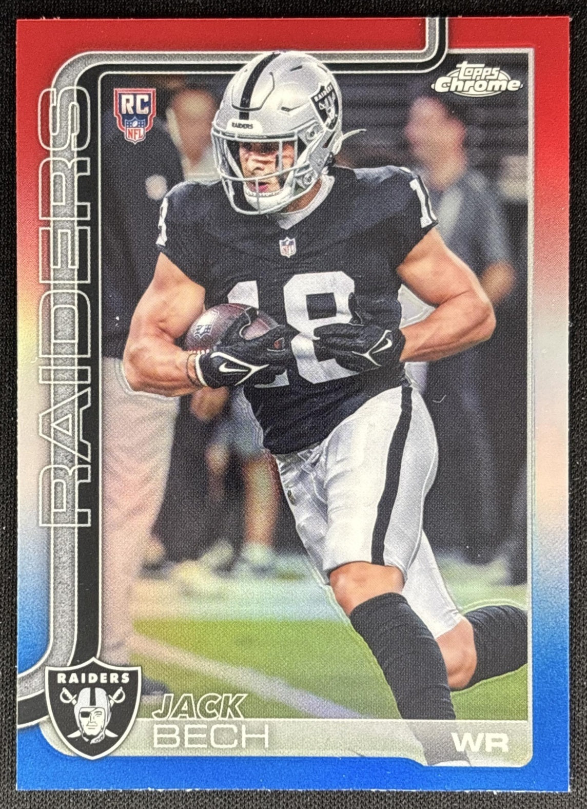 Jack Bech 2025 Topps Chrome Rookie Red/White/Blue Refractor Raiders Sports Trading Cards
