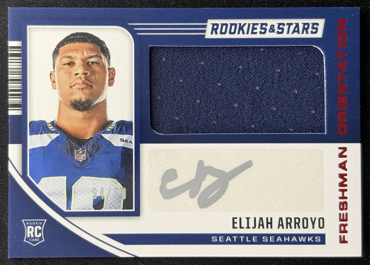 Elijah Arroyo 2025 Panini Rookies & Stars Freshman Orientation /99 Seahawks 2 front