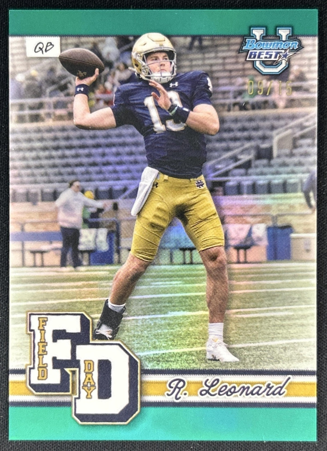 Riley Leonard 2024 Best University Field Day Teal Refractor /15 Fighting Irish Default Title Sports Trading Cards