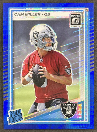 Cam Miller 2025 Panini Donruss Optic Rated Rookie Blue Hyper Prizm Raiders Sports Trading Cards