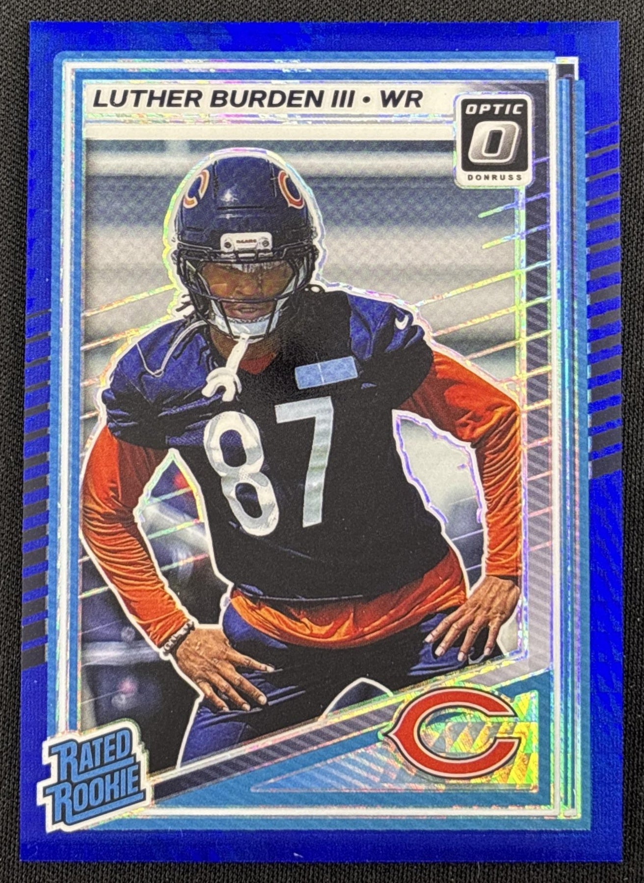 Luther Burden III 2025 Panini Donruss Optic Rated Rookie Blue Hyper Prizm Bears
