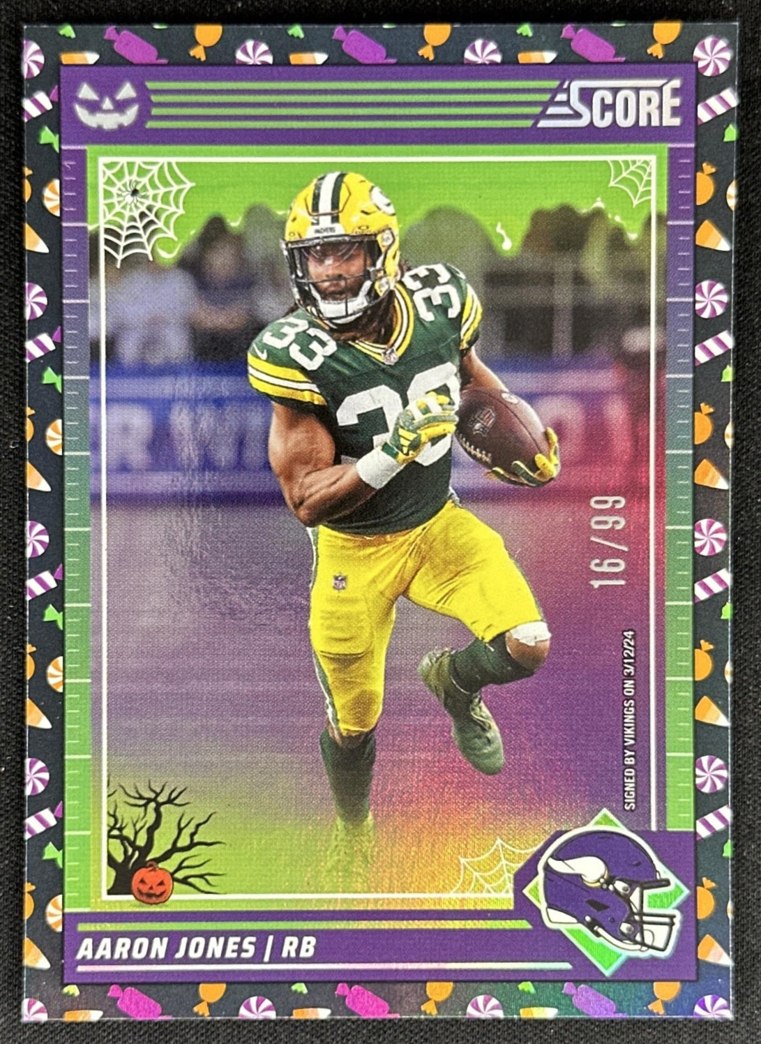 Aaron Jones 2024 Panini Score A Treat Trick or /99 Packers Vikings