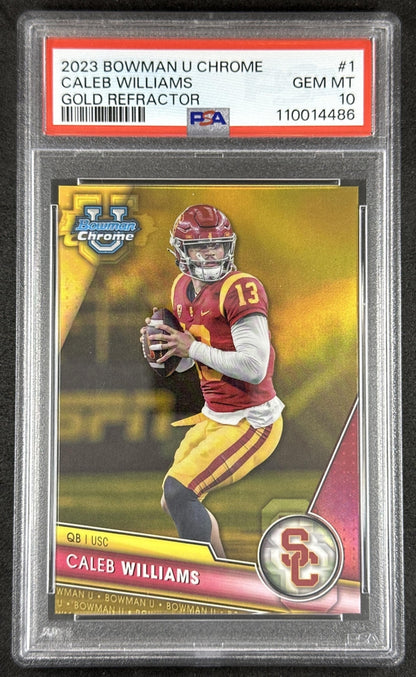 Caleb Williams 2023 Bowman University Chrome Gold Refractor /50 PSA 10