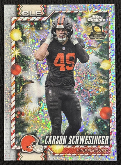 Carson Schwesinger 2026 Topps Holiday Chrome Sparkle Refractor Browns Sports Trading Card