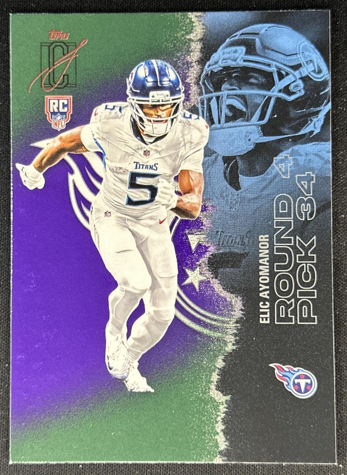 Elic Ayomanor 2025 Topps Signature Class Green & Purple Rookie Titans front