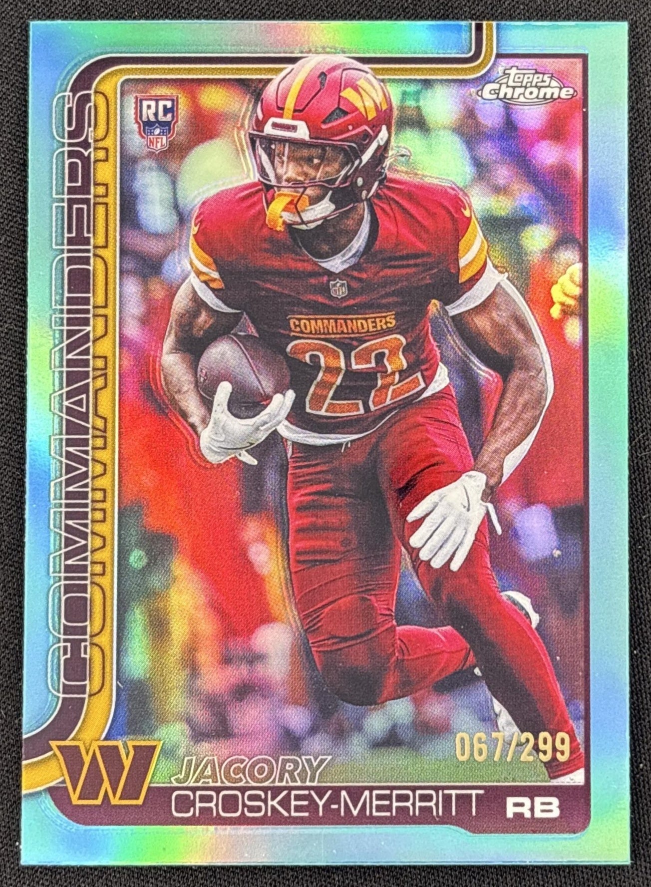 Jacory Croskey-Merritt 2025 Topps Chrome Rookie Teal Wave Refractor /299 Commanders